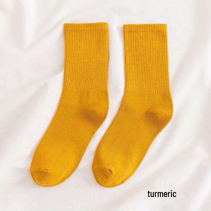 Женские хлопковые носки до середины икры – однотонные, высокоэластичные, универсальный фасон «пузырь» для осени и зимы.