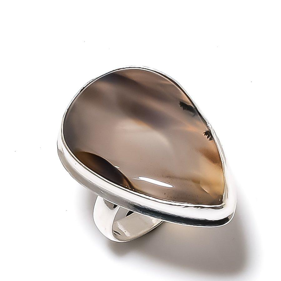 Ювелирное кольцо из стерлингового серебра 925 пробы с натуральным агатом Монтана, размер 8,5 S1l87