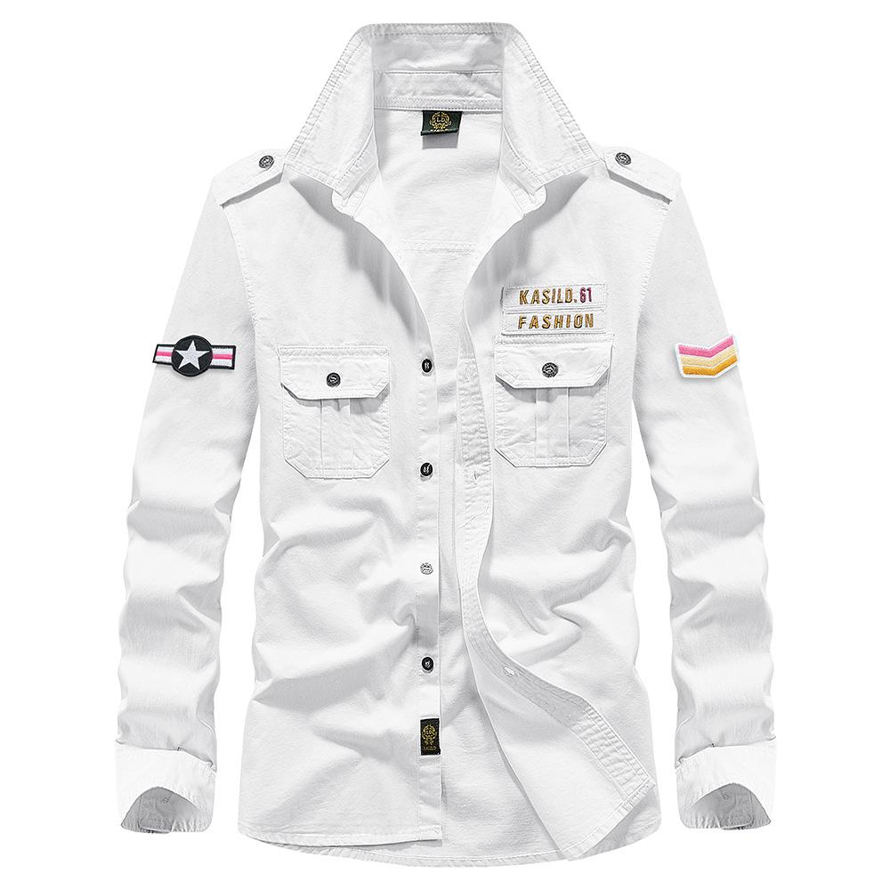 Мужские хлопковые рубашки с длинным рукавом. Мужские свободные повседневные рубашки большого размера в стиле милитари.