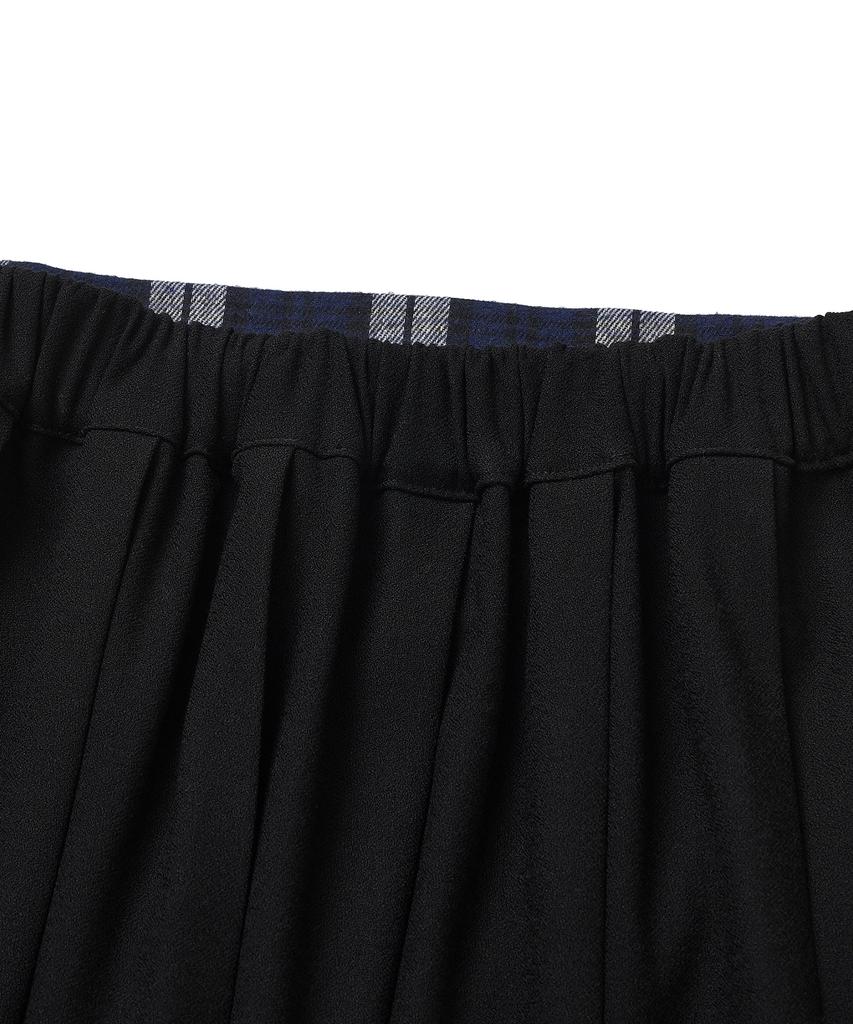 Cotton Bell Check Overlap Skirt - Navy Check