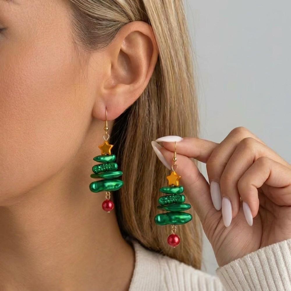 Crystal Christmas Dangle Earrings Colorful Rhinestone Imitation Pearl Earrings Christmas