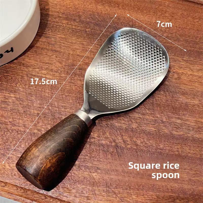 Stainless Steel Rice Ladle With Wooden Handle And Flat Head Ideal For Home Use