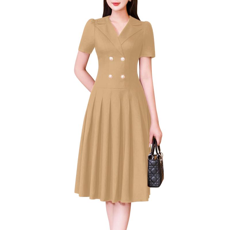 ZANZEA Женское повседневное свободное плиссированное платье с отложным воротником и коротким рукавом
