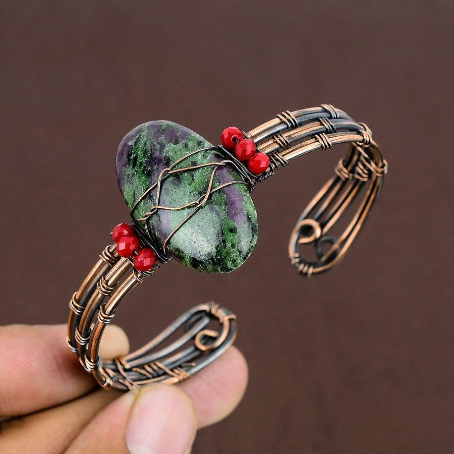 Браслет-манжета из медной проволоки Ruby Zosite Lab-Created Handmade, регулируемый, P7B19