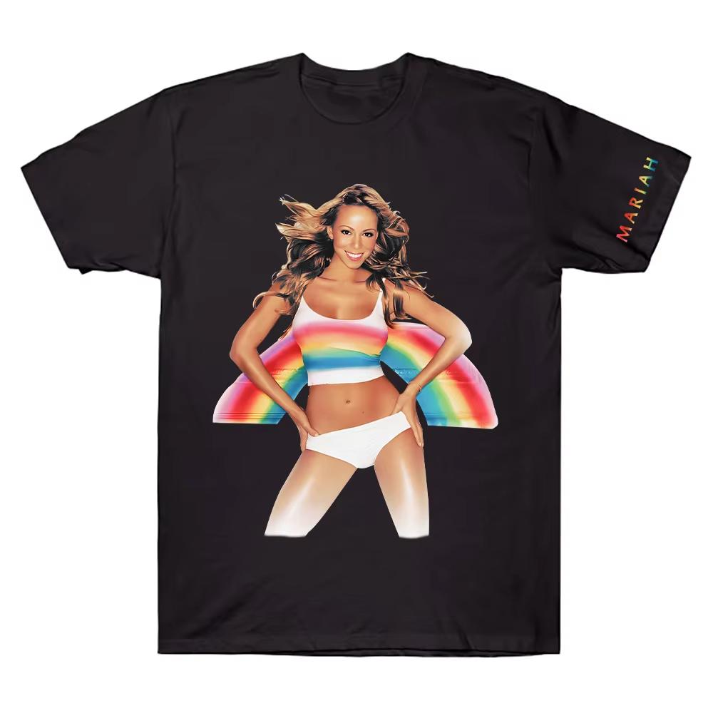 Mariah Carey Merch Rainbow TShirt for Unisex Women Creative Cotton Tees Crew Neck Short Sleeve T Shirt Printed High Quality Tops