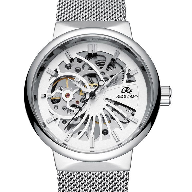 Мужские механические часы GUCAMEL, модная сетка с мужскими механическими часами с полым корпусом