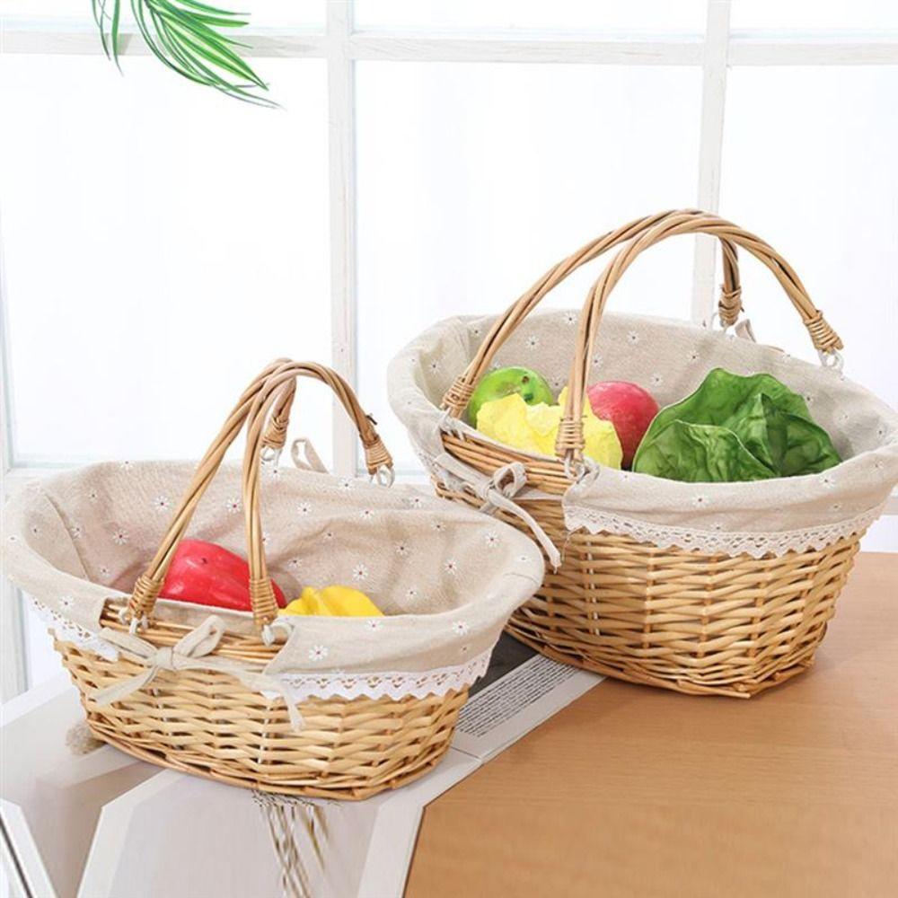 Portable Sundries Willow Woven Handwoven Storage Basket Vegetable Basket Fruit Basket Picnic Basket