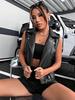 Rose Beauty A  Zip Up PU Leather Vest Moto Jacket
