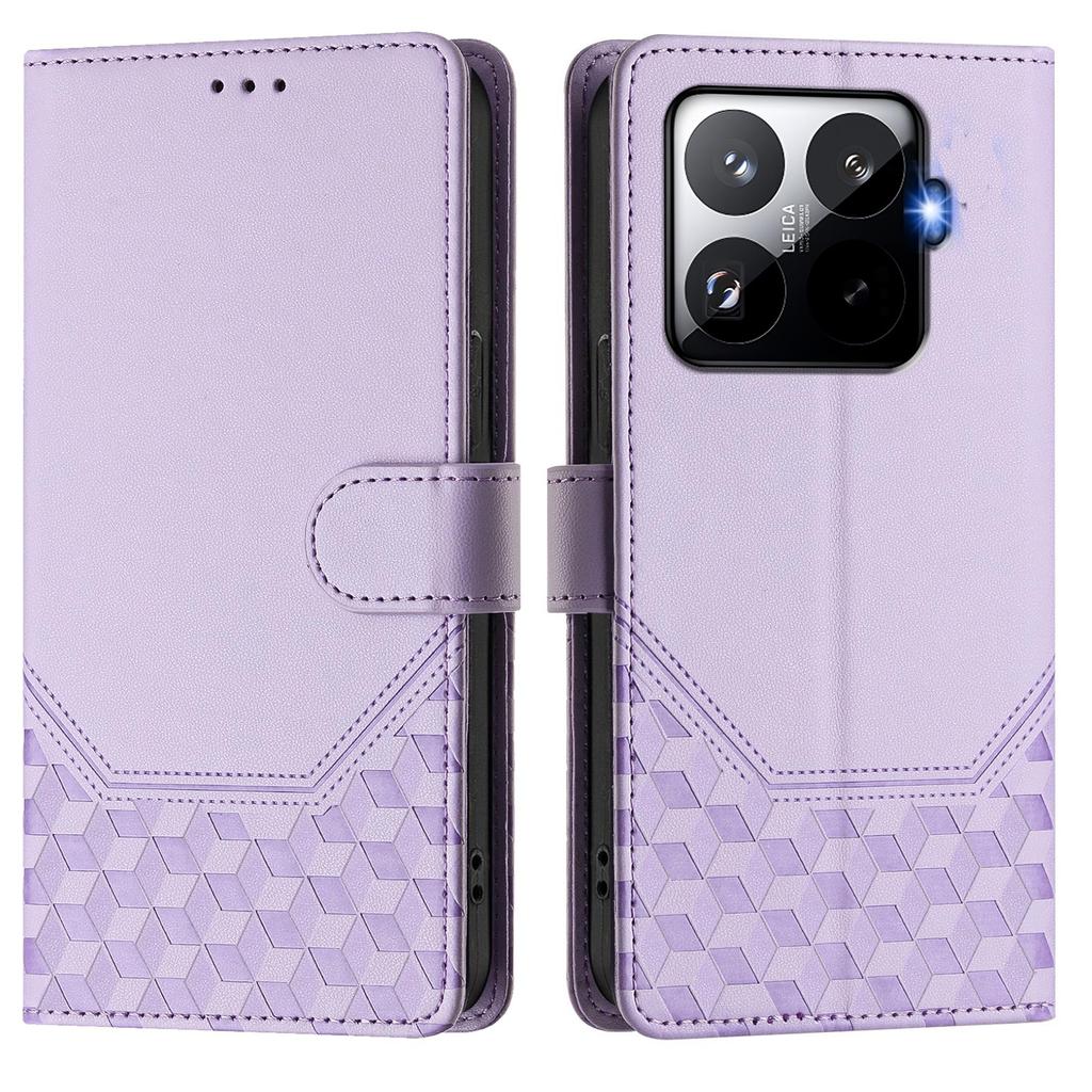 For Xiaomi 15T Pro Case Imprinted Honeycomb RFID Blocking Leather Phone Cover with Strap