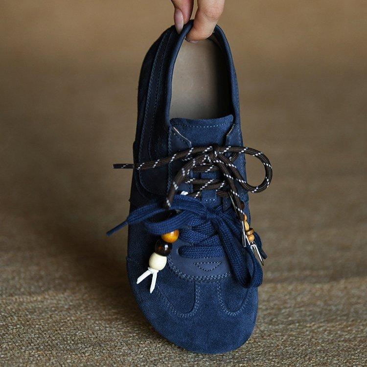 Насколько это уродливо? Матовая коровья кожа синие туфли Dexun женская модная повседневная обувь 2025 новая осень кожаная женская обувь одинарные туфли