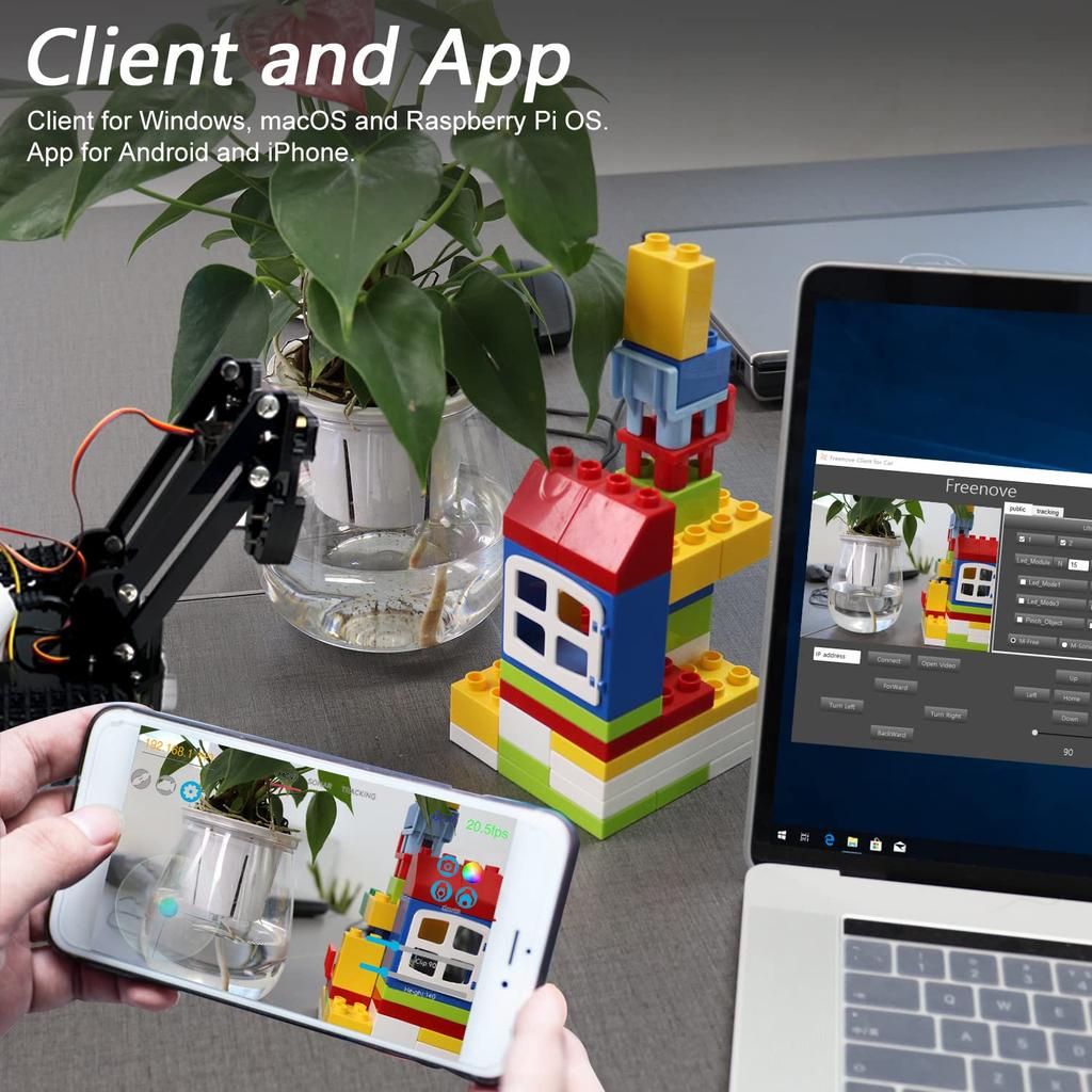 Freenove Tank Robot Kit for Raspberry Pi 5 4B Zero Crawler Object Ball Line Obstacle App Servo Pi Not 3B+ 2W, Chassis, Grasping, Tracking, Tracking,