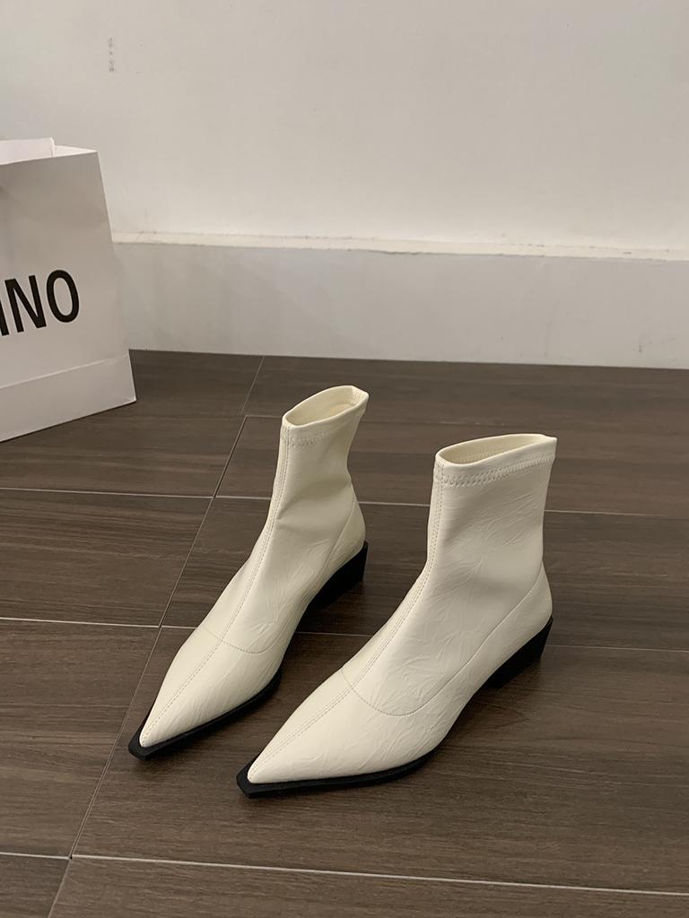 Французская мода толстый каблук короткие ботинки женская обувь 2025 новые весенне-осенние одинарные ботинки острый нос серебристые темпераментные тонкие ботинки