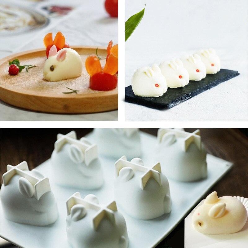1PC Easter Rabbit Shape 6 Grids Silicone Mousse Cake Mold Soap Making Tools Pastry Baking Molds Form for Plaster DIY