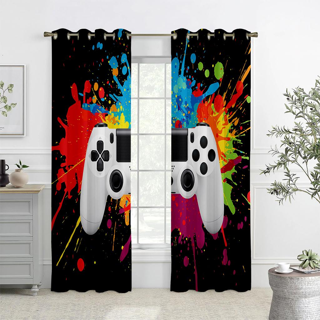 2 шт., напечатанные шторы с рисунком игрового контроллера, полупрозрачные декоративные шторы для спальни и гостиной комнаты для киберспорта