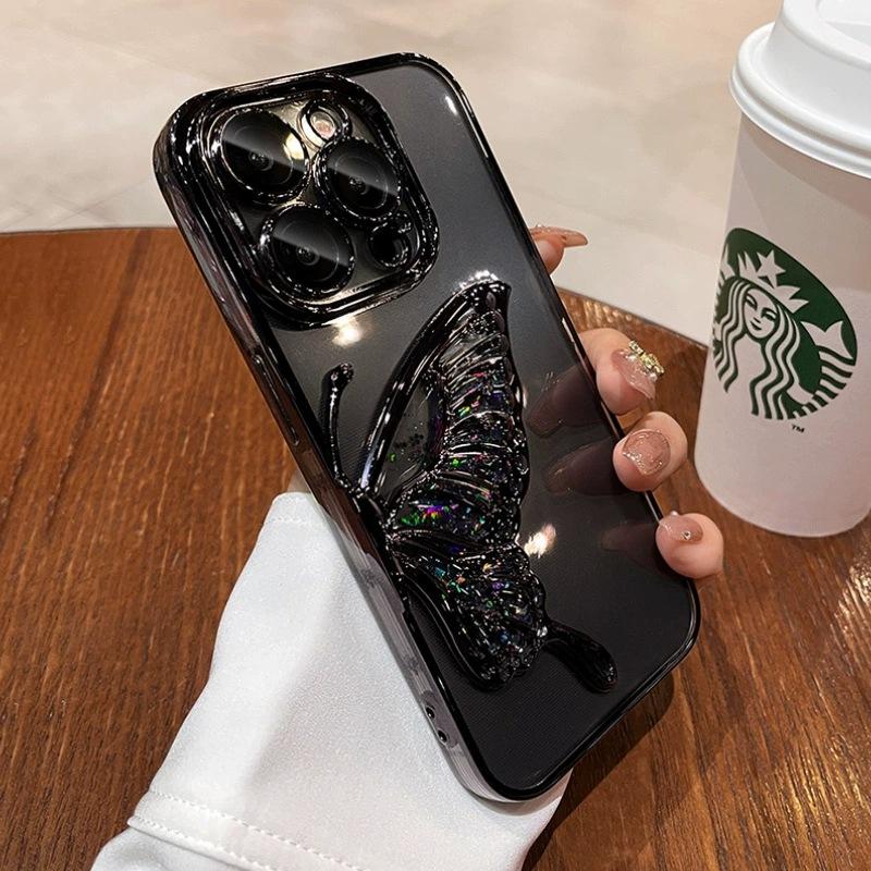 Glitter quicksand butterfly is suitable for Apple 16ProMax mobile phone case 15 with its own lens film 14 advanced sense 13 light luxury