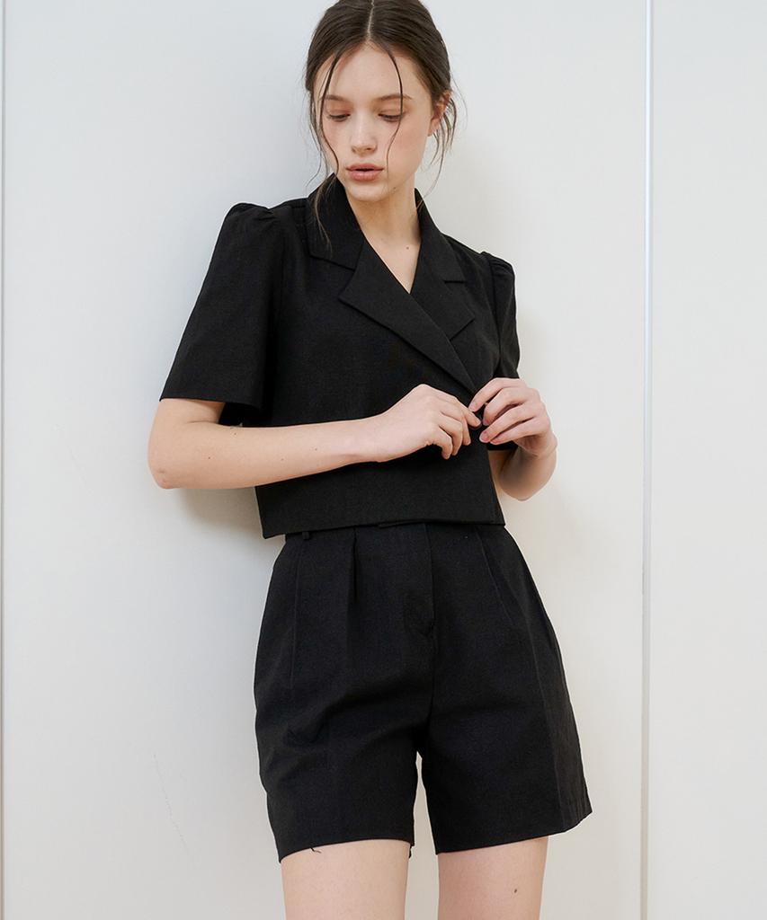 BIBYSEOB [Set] Crop Jacket Shirt + Tuck Shorts Black