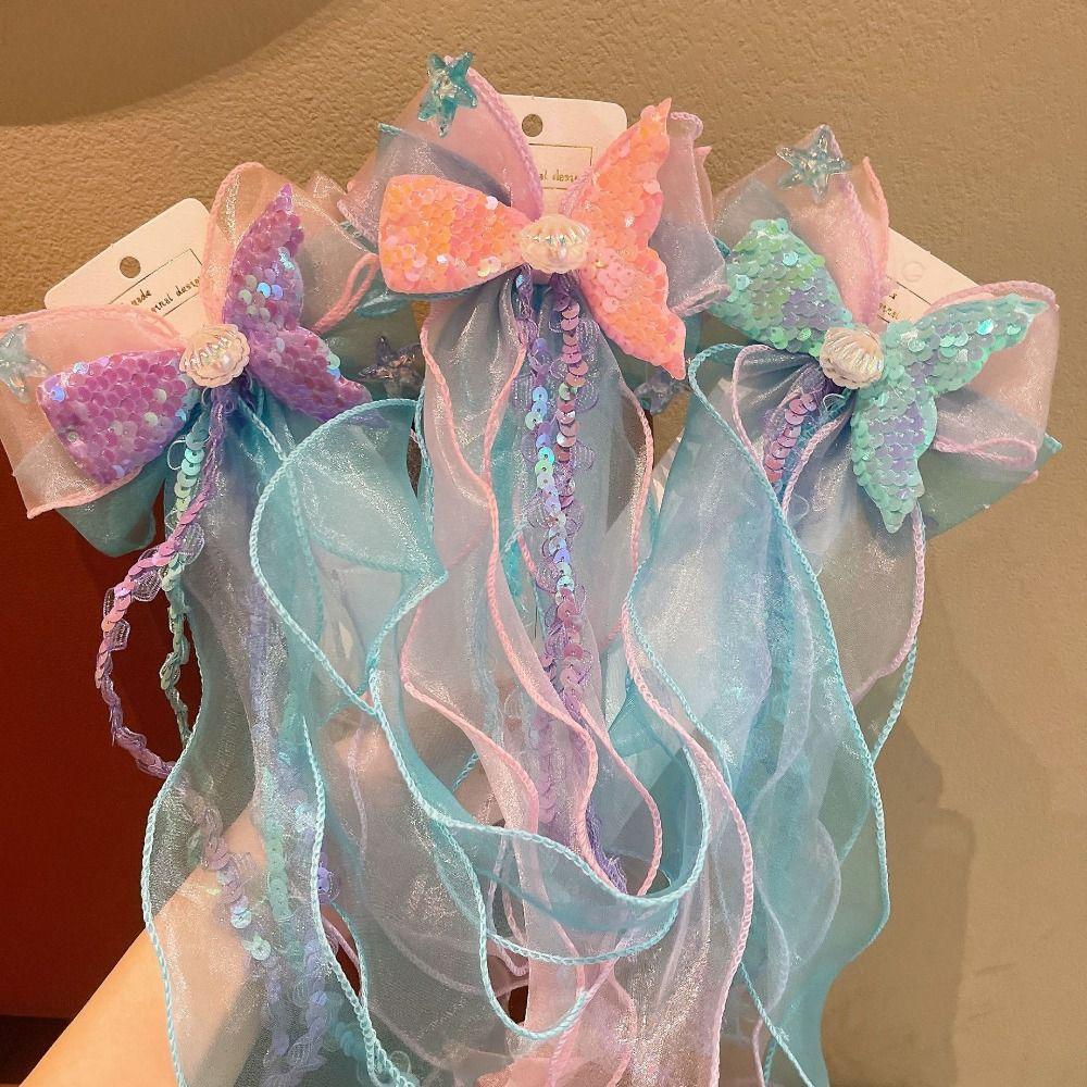 Children's Ribbons Hairpin Mermaid Barretes New Bow Hair Clips Hair Accessories