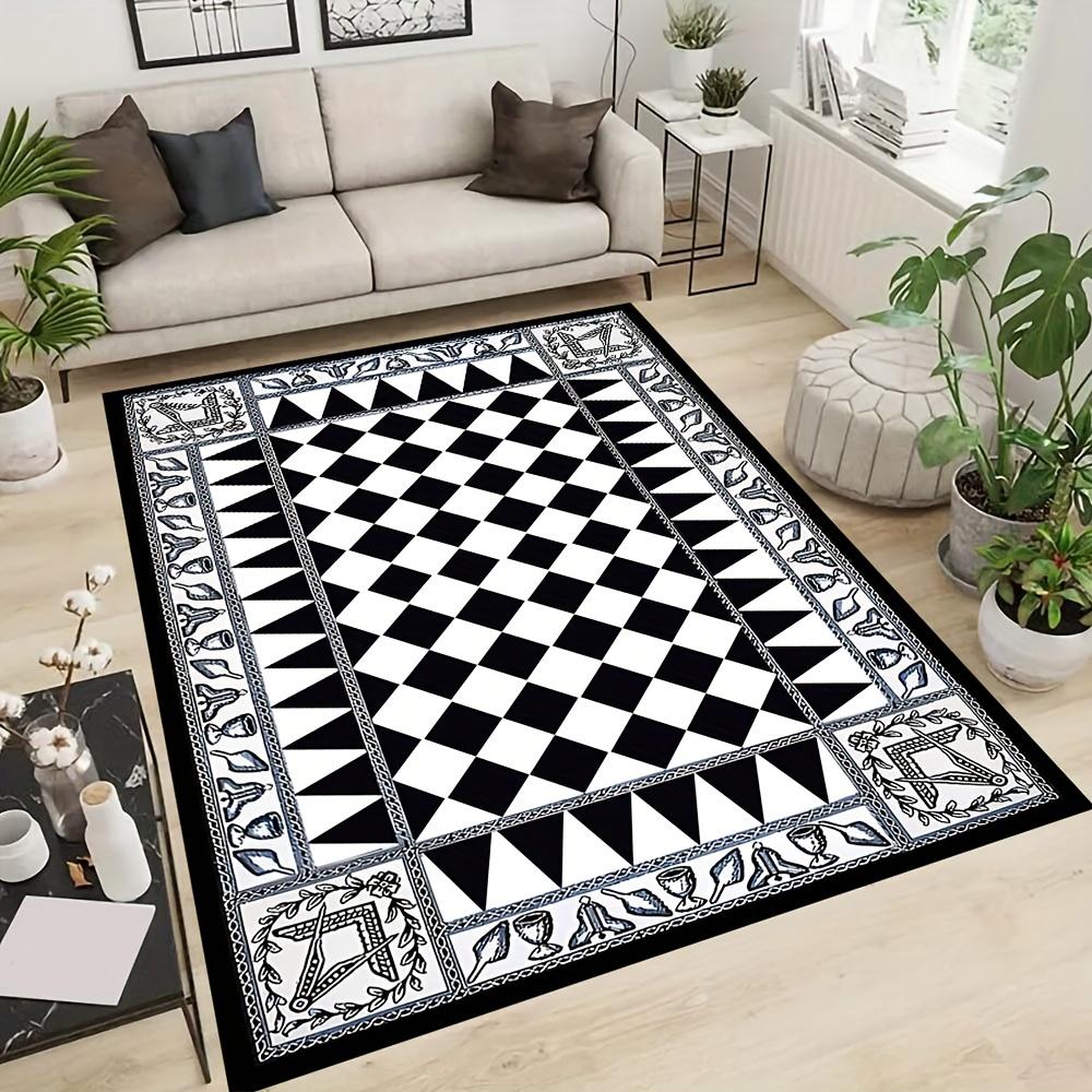 Illuminati Black and White Pattern Carpet, Non-Slip Area Rug for Living Room, Bedroom, Outdoor Camping - 1pc