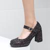 Girls Mary Jane Glitter Dress Shoes High Heel Platform Strap Buckle Women Princess Wedding Party Pumps Bling Golden Silver