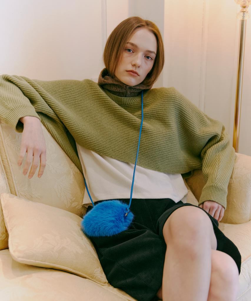 ETMON Round Crop Knit Top Olive Green