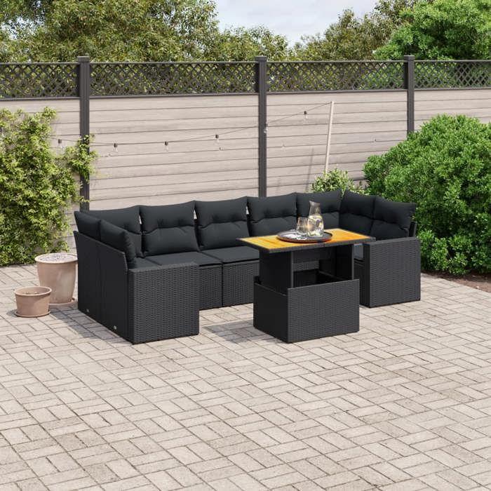 VidaXL Garden Lounge Set with Cushions 8 Pcs, Patio Sofas, Patio Furniture Set, Outdoor Furniture, Black 3271223