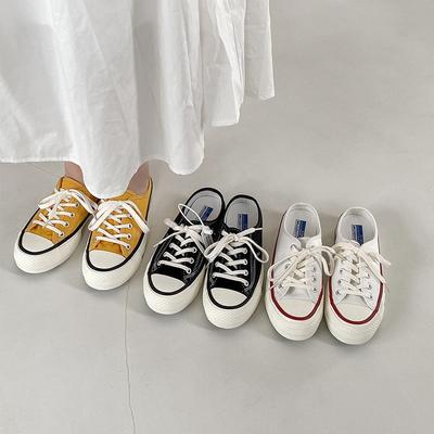 Полушлепанцы на толстой подошве без каблука, парусиновые туфли, женская универсальная тканевая обувь 231