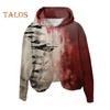 Женская толстовка с капюшоном 3D Bloodstain Print Halloween Vintage Haunted House Cosplay Top Hooded Long Sleeves Loose Hoodie