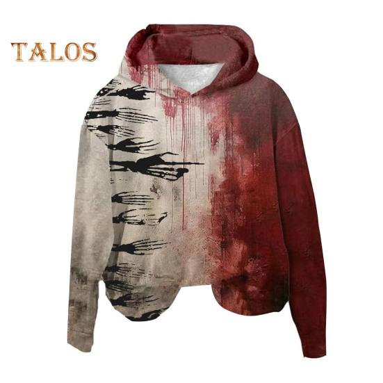 Женская толстовка с капюшоном 3D Bloodstain Print Halloween Vintage Haunted House Cosplay Top Hooded Long Sleeves Loose Hoodie