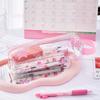 Kawaii Bow Pencil Case Large Capacity Double Layer Transparent Portable Pencil Case School Student Stationery Supplies