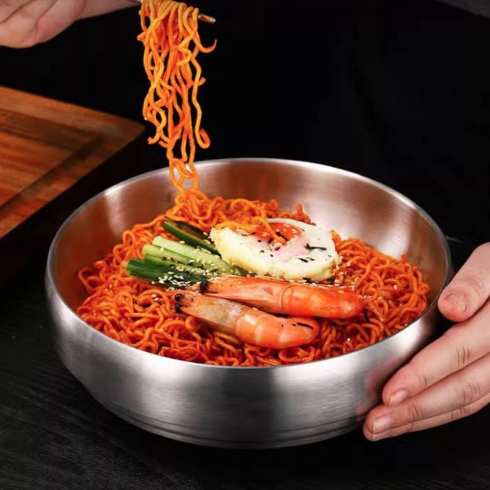 Large Capacity Korean Stainless Steel Bowl Double Layer Soup Bowls Cold Noodles Bowl Roast