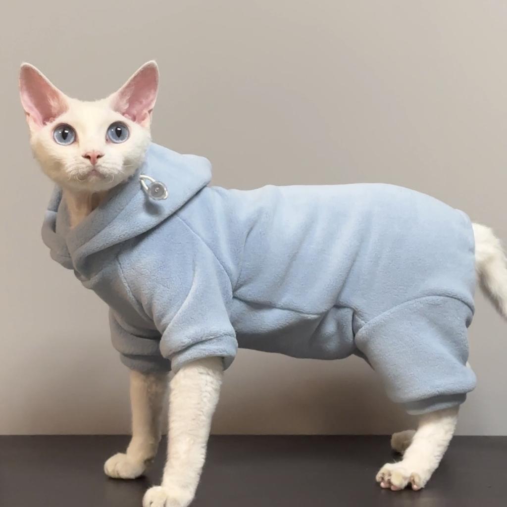 Thick Winter Hairless Cats Clothes Warm Elastic Oat Fleece Jumpsuits Protect Tummies Suitable for Devon Rex Curly-Haired Cats