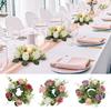 Artificial Rose Candle Ring Wreath Faux Silk Floral Wedding Centerpiece Rustic Fake Rose Candle Holder for Christmas Home Table Decor