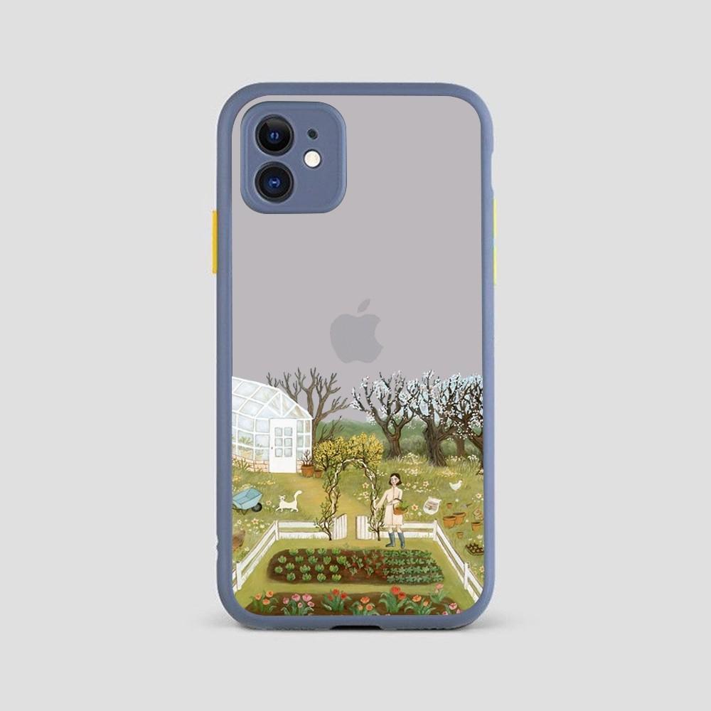 Мультяшный Пейзаж Девушка Чехол для Телефона для iPhone 14 11 12 13 Mini Pro Max 8 7 Plus X XR XS MAX Полупрозрачная Матовая Крышка