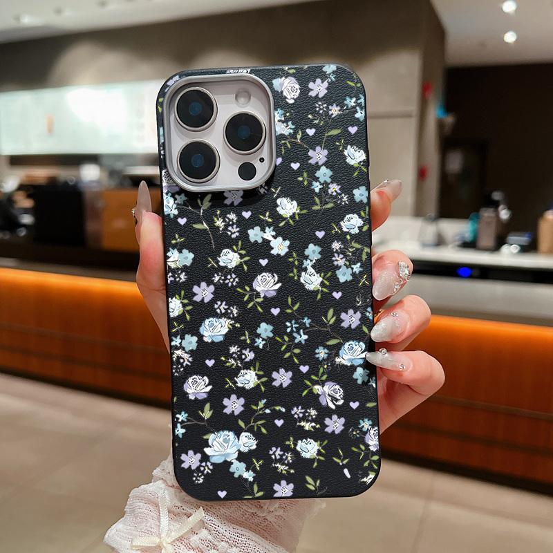 Маленький цветочный принт TPU кожа текстура тонкий чехол для телефона iPhone 16 Pro Max 15 Plus 14 Pro 13 12 11 мягкий матовый противоударный бампер чехол