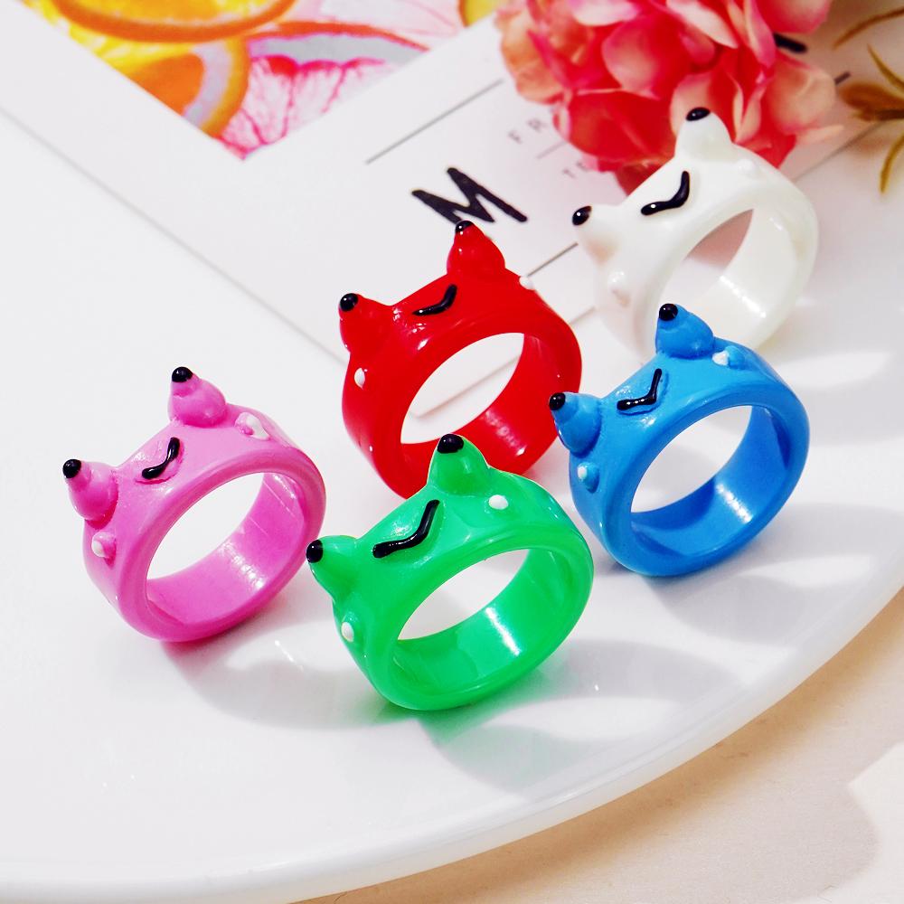 Мультяшное студенческое кольцо, женское кольцо, кольцо для пары, цветное акриловое кольцо с лягушкой и курицей