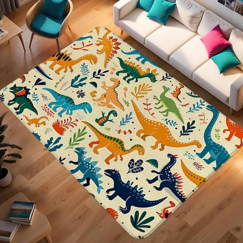 Dinosaur ABC Rug Non-Slip Play Mat Carpet for Boys Bedroom Kids Playroom Living Room Classroom Area Floor Mat Home Decor Doormat