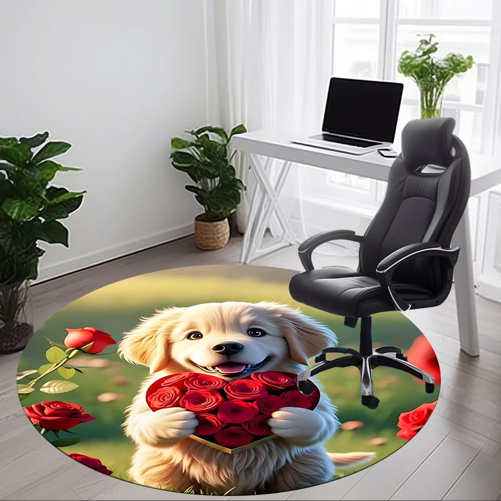 1pc Puppy Roses Heart Chair Carpet for Office Non-Slip, Machine Washable Rug for Office - Holiday DecorMachine Made yy251029016