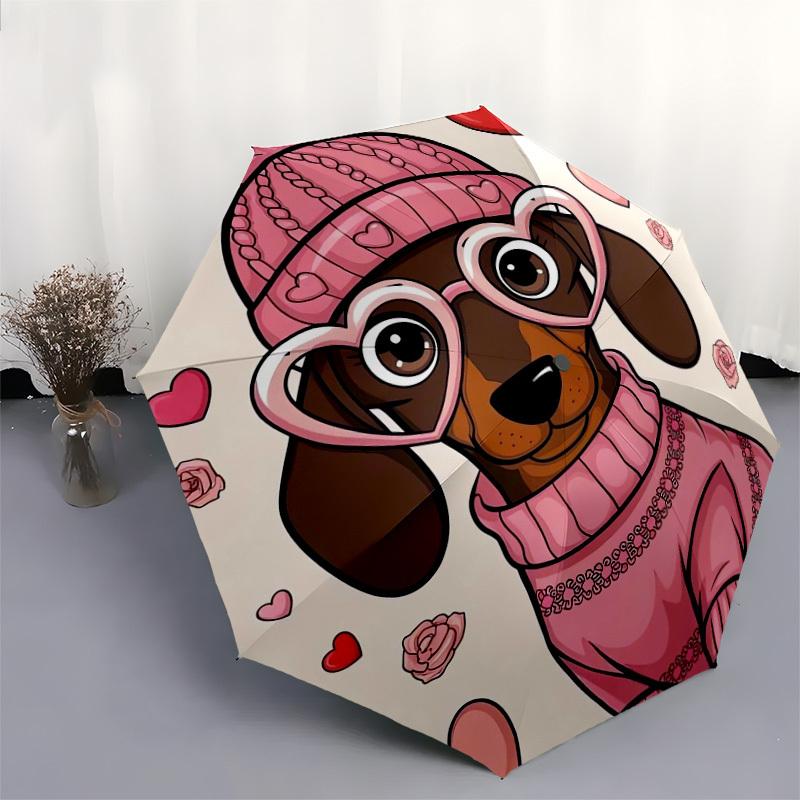 1pc Dachshund Valentine's Day Heart Glasses Umbrella with Plastic Handle,Suitable for All Seasons Home Travel Outdoor UmbrellaDD325