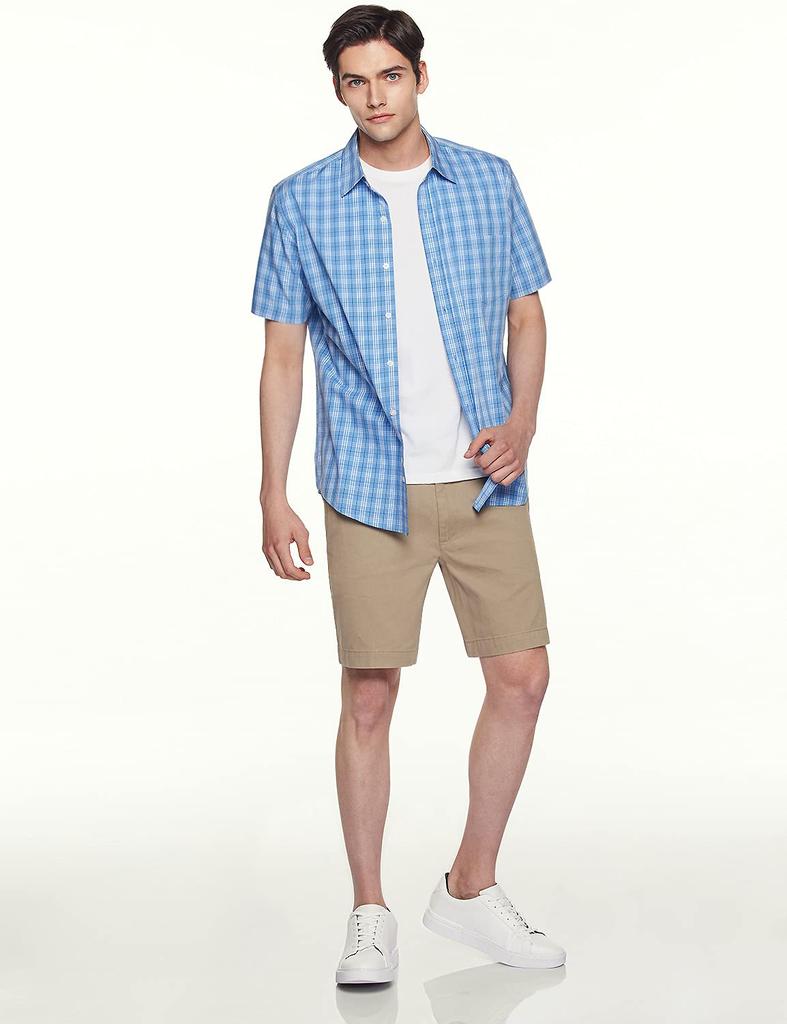 CQR Повседневная рубашка с коротким рукавом стандартного кроя с нагрудным карманом, легкая и хлопковая в клетку, идеально подходит для или доступна в больших размерах, мужская, прочная, 100%