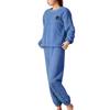 GlamollaMisse Flannel Pajama Solid Color Long and Pants with Elastic and Cute Pajama Set for and Winter Women's Set, Top, Sleeves, Waist, Stylish,
