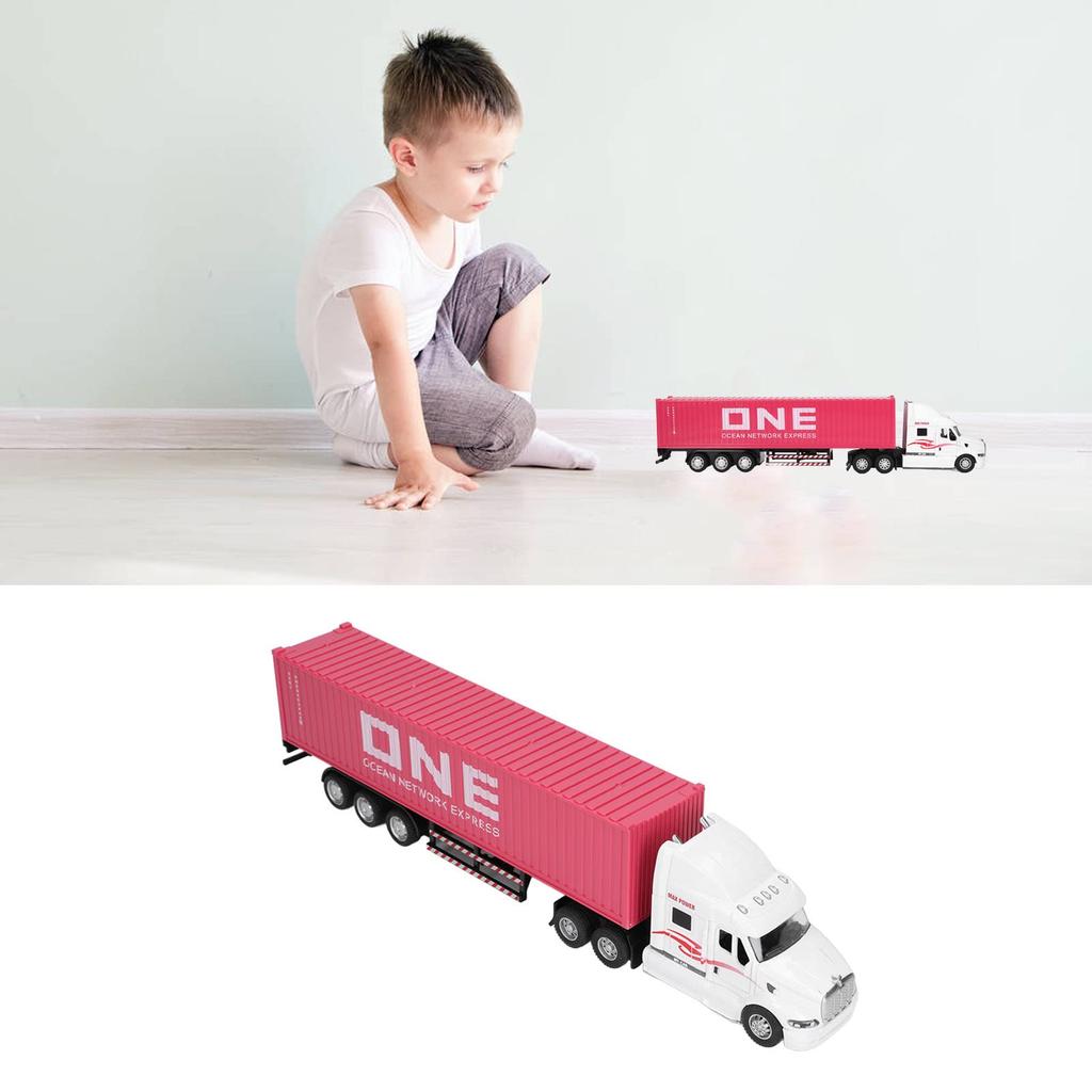 1:Модель контейнеровоза в масштабе 1:48, Яркая и изысканная, Красивое декоративное украшение-игрушка, Игрушка-грузовик с прицепом для детей от 3 лет (розовый)