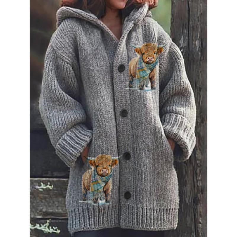 3D Printed Hooded Sweatshirt Coat Women Casual Loose Fit Long Sleeve Street Style Fall Winter