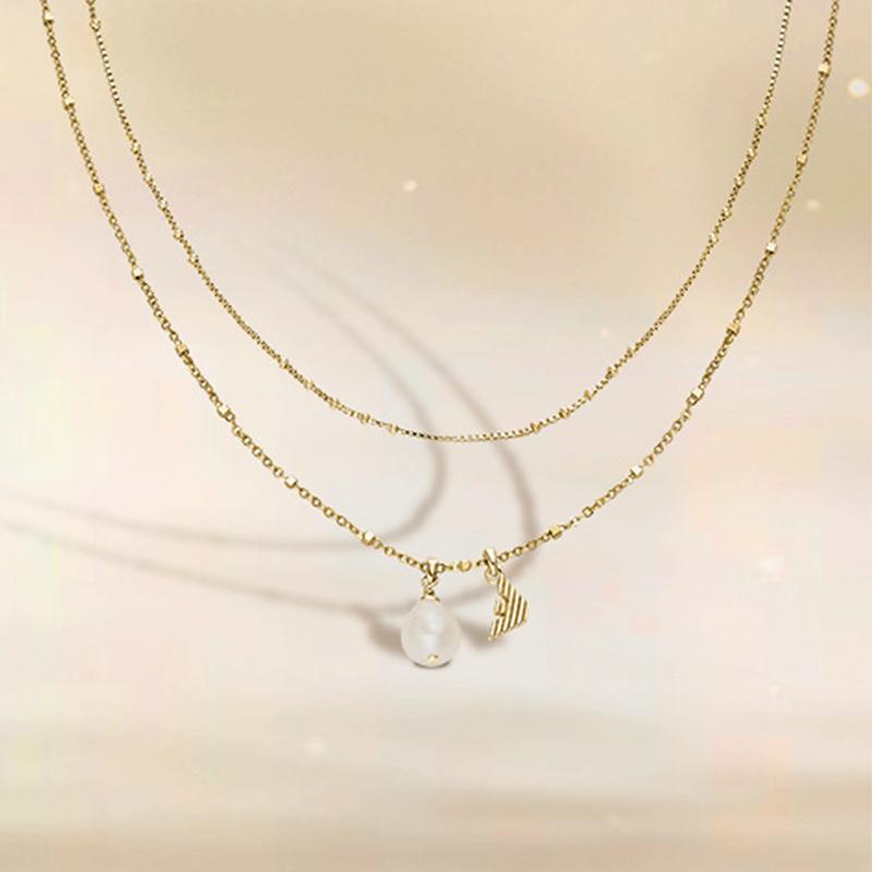 Emporio Armani Серия Жемчуг Двойная Цепь Многослойный Дизайн Легкое Универсальное Ожерелье Женское ожерелье Золотая Латунь EGS3273710
