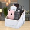 Multi-Functional 3 Compartments Wooden Storage Box Gold Edge Marble Faux Leather Desk Organizer Remote Controllers Holder Case
