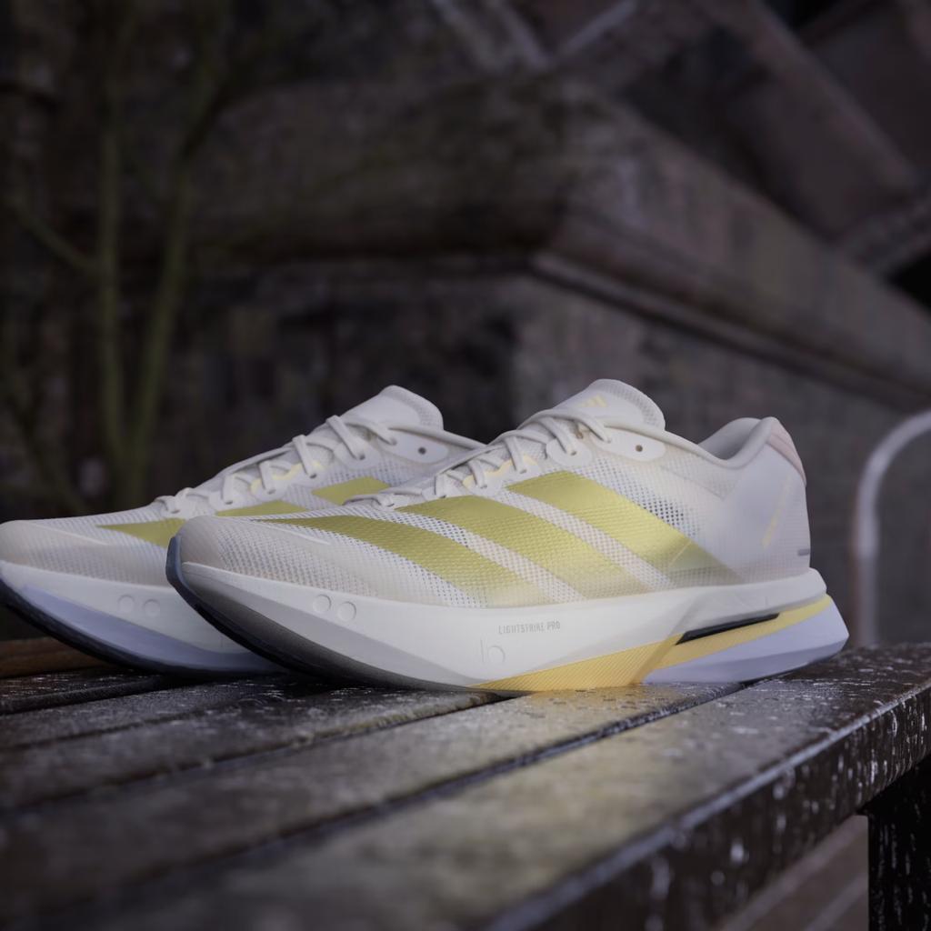 JS4952 adidas Adizero Boston 13 Chalk White Gold Metallic Orange Tint (Women's)