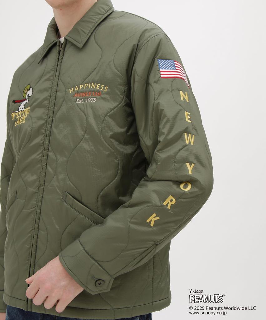 AVIREX Quilt Jacket Flying Ace Peanuts Men L 401 Sage 783-5252045