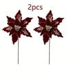 2Pcs Glitter Pink Flower Christmas Decoration - 11inch Large Artificial Flowers With Gold Accents, Battery-Free Holiday Garland Suitable For