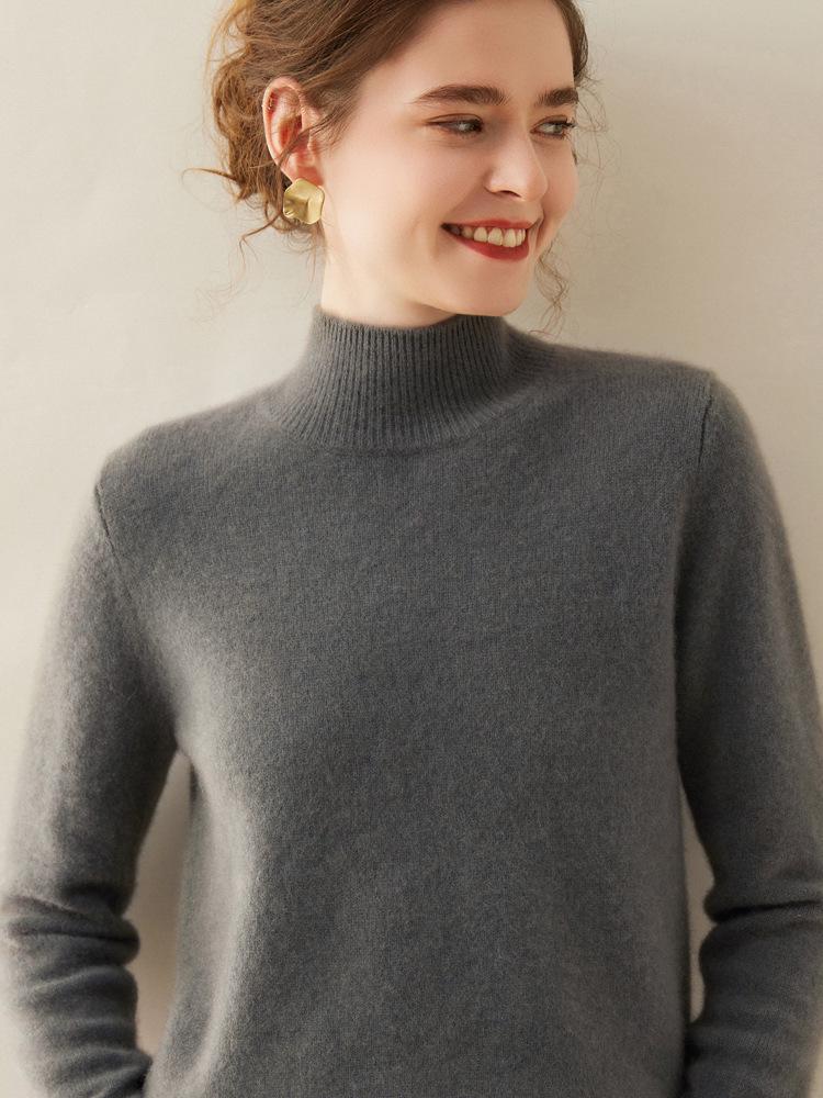 Women's Cashmere Half-High Collar Sweater - Thickened Wool Knit Base Layer for Autumn/Winter