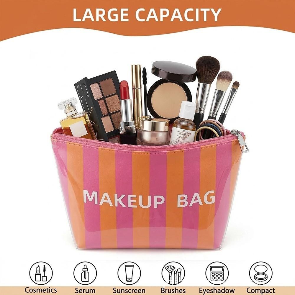 Waterproof PVC Cosmetic Bag Lightweight Toiletry Storage Bag Striped Makeup Bag Women