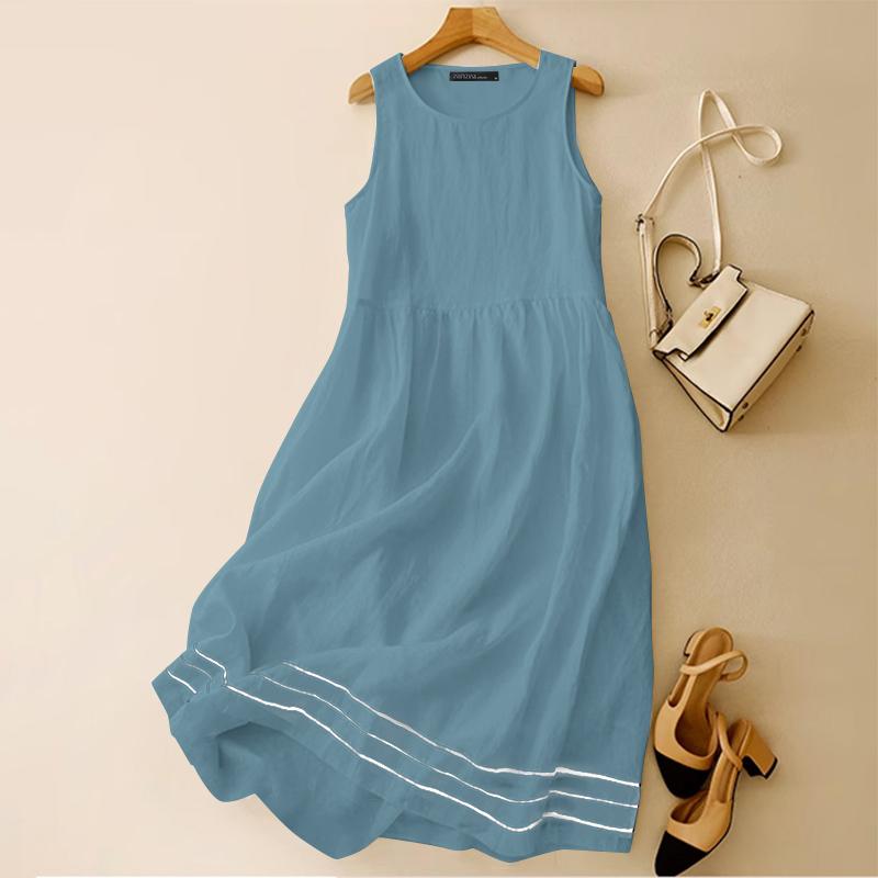 ZANZEA Женское повседневное летнее платье без рукавов с круглым вырезом